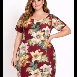 100 percent washable silk Hilo Hattie Burgundy Floral Square Neck Dress